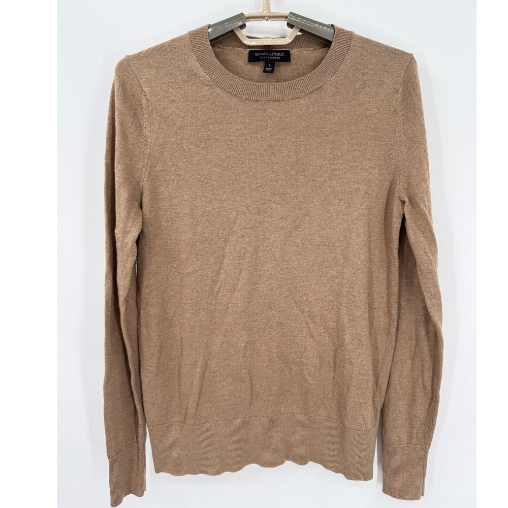 Banana Republic Silk Cashmere Crewneck Sweater Camel Tan Size Small